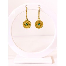 Ασημένια επίχρυσα βυζαντινά στρογγυλά κρεμαστά σκουλαρίκια με ζιργκον (SE85)